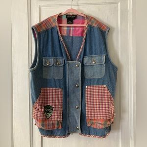 Carole Little Sport Denim Plaid Camp vintage Vest